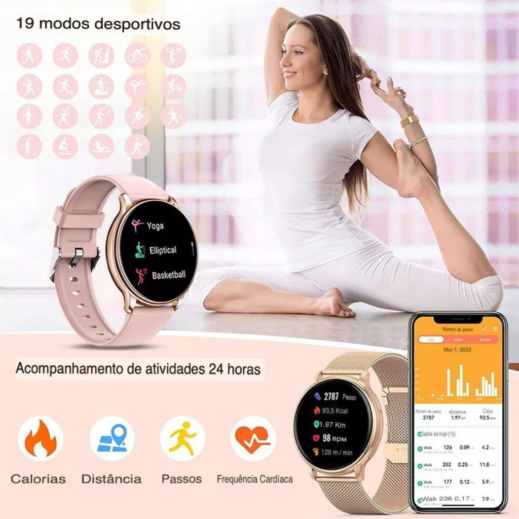 Smartwatch Redondo Dourado