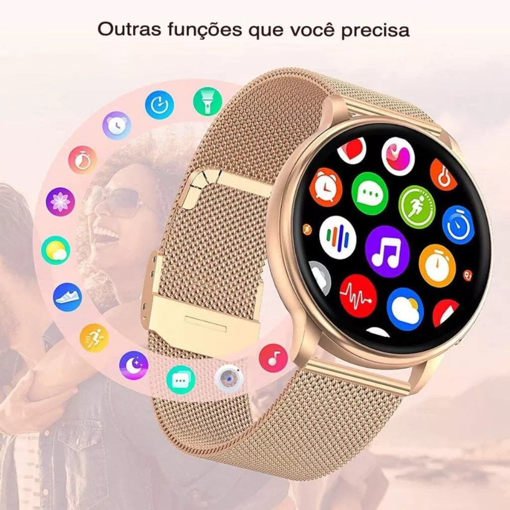 Smartwatch Redondo Dourado