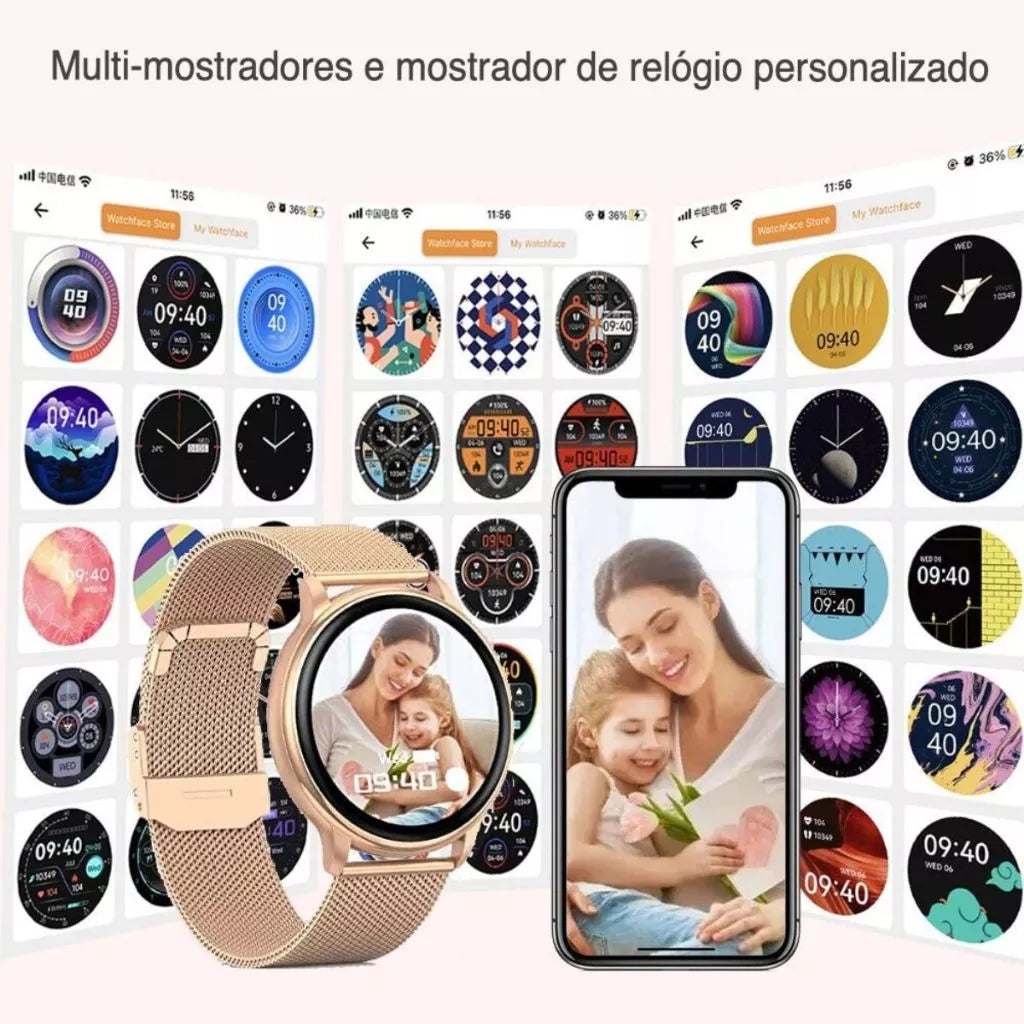 Smartwatch Redondo Dourado