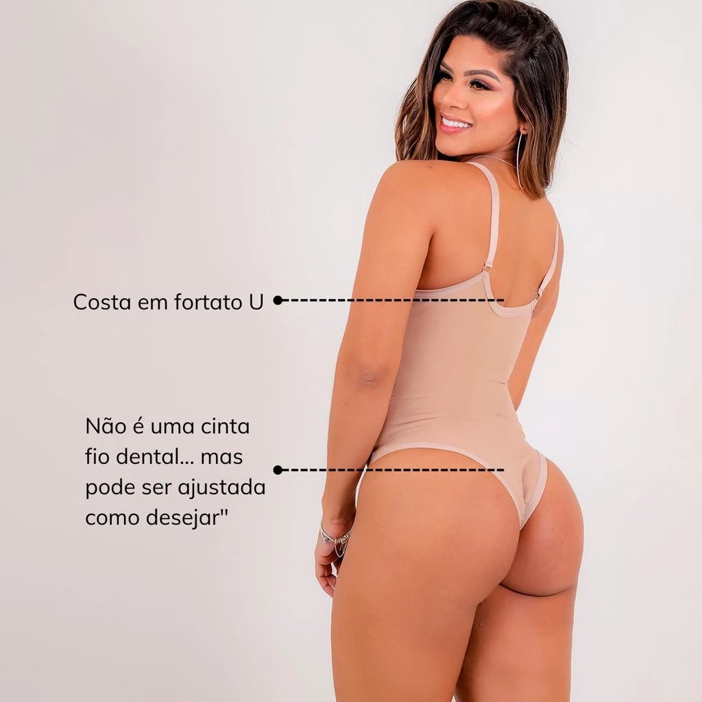 Cinta body modeladora feminina com bojo em cetinete alta compressão reforçado