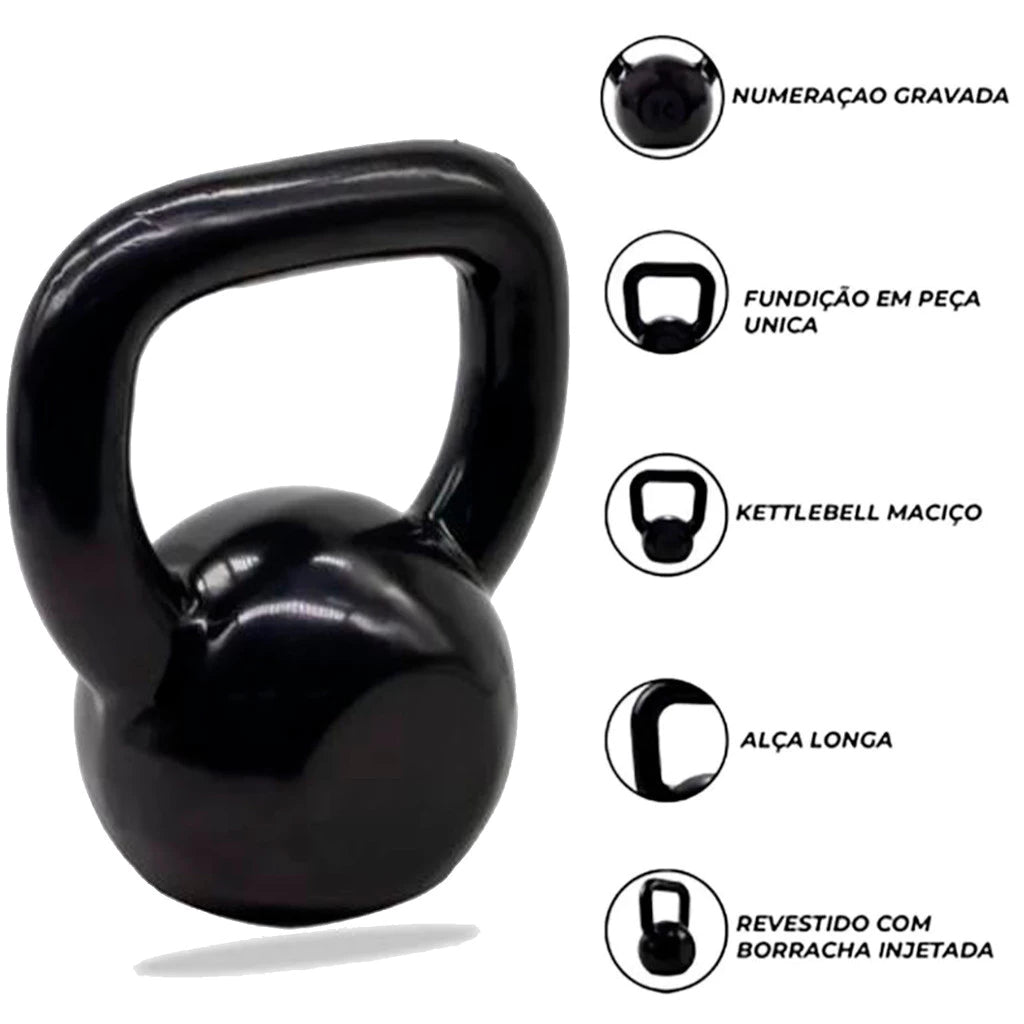 Kit de Kettlebell Emborrachado Treino Funcional 4, 6, 8, 10 Kg